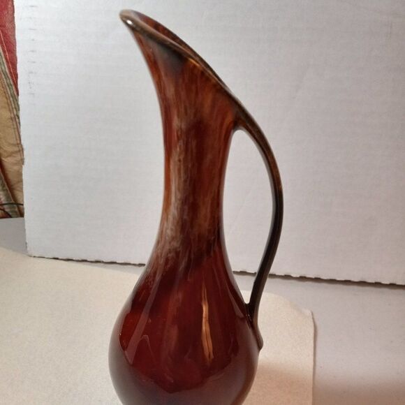 Vintage Brown Drip Glaze Pitcher Slender Flowing Handle Cottagecore Countrycore - Picture 5 of 7